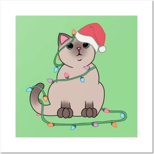 Siamese Cat Christmas lights funny cat lover xmas hat Posters and Art